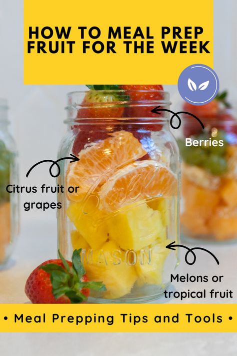 Fruit And Vegetable Meal Prep, Fruit In Mason Jars, Fruit Prep Ideas, Fruit Jars, Meal Prep Fruit Bowls, Fruit Jars Ideas, Mason Jar Fruit Salad, Prepping Fruits And Veggies For The Week, Fruit Jars Meal Prep