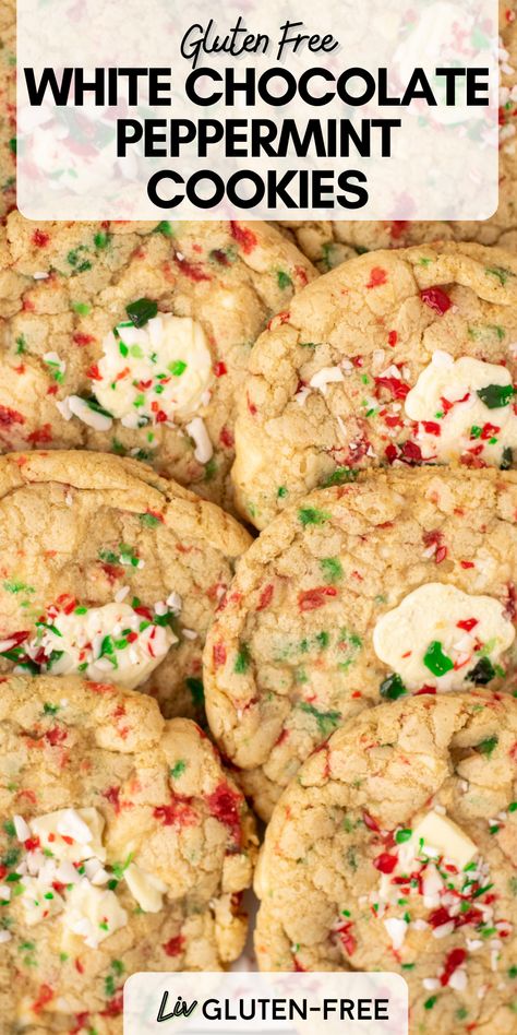 Christmas Cookie Table, Pepermint Cookies, White Chocolate Peppermint Cookies, Chocolate Candy Cane Cookies, Holiday Dessert Drinks, Peppermint Christmas Cookies, Christmas Cookie Dough, Gluten Free Christmas Desserts, Peppermint Cookie Recipe