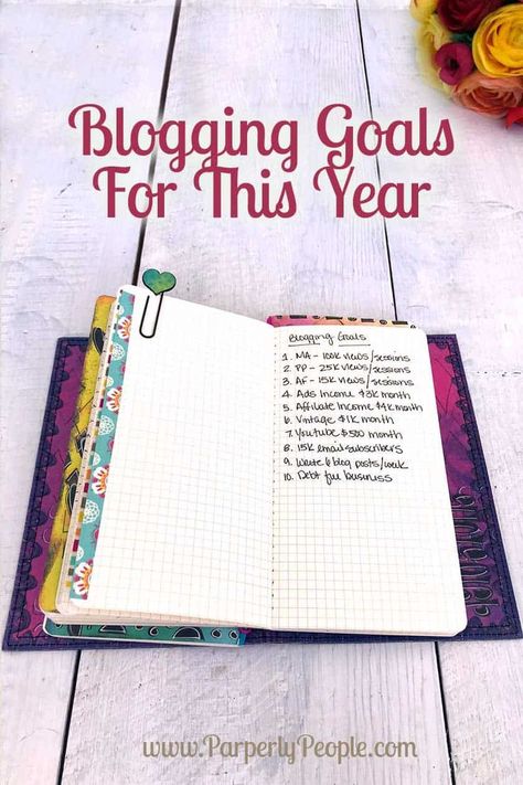 Blogging Goals For This Year - This is my DIY Blog Planner travelers notebook. Ideas and tips for doing your blog planning. #planner #blogplanner Travelers Notebook Ideas, Bullet Journal Goals Page, Blogging Planner, Bullet Journal Pages, Dyan Reaveley, Bullet Journal Notes, Writers Notebook, Blog Planning, Notebook Ideas