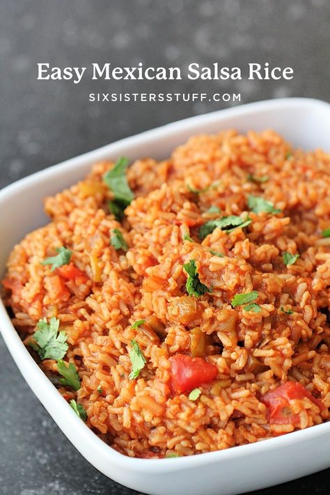 Easy Mexican Salsa Rice Recipe Mexican Rice With Salsa, Salsa Rice Recipe, Rice With Salsa, Salsa Rice, Six Sisters Recipes, Spanish Rice Easy, Mexican Rice Easy, Spanish Rice Recipe, Mexican Salsa