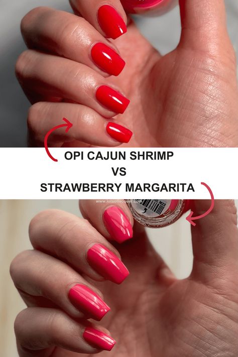 Cajun Shrimp Dip Powder Nails, Cajun Shrimp Nails Design, Cajun Shrimp Nails, Essie Red Nail Polish, Margarita Nails, Opi Strawberry Margarita, Opi Cajun Shrimp, Opi Red Nail Polish, Sns Nails Colors