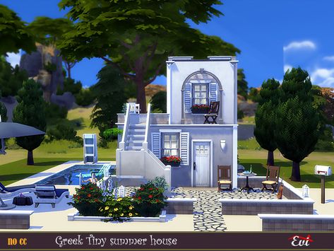 Tiny Summer House, Soft Bathroom, Comfortable House, Greek House, Greece Vacation, Sims 4 Downloads, Two Friends, Island Living, Romantic Garden