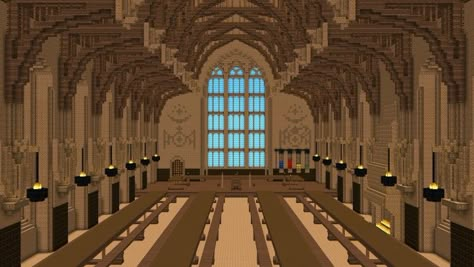 The Great Hall of Hogwarts! Minecraft Project Castle Main Hall, Hogwarts Minecraft, Harry Potter Minecraft, Hogwarts Interior, Castle Hall, Minecraft Modern City, Hogwarts Great Hall, Minecraft Banner Designs, Minecraft House Plans