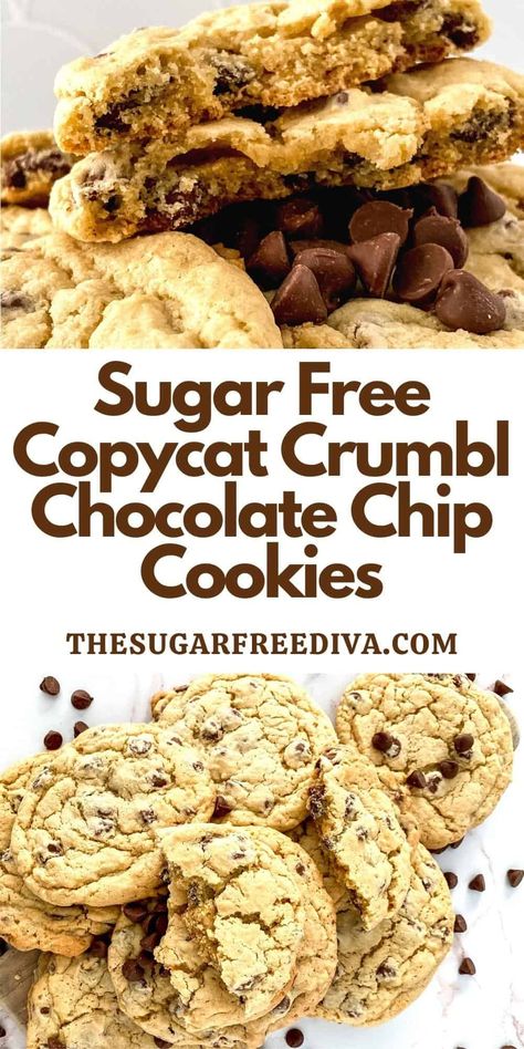 Sugar Free Copycat Crumbl Chocolate Chip Cookies, A tasty and inspired no added sugar dessert or snack recipe . Crumbl Chocolate Chip Cookies, Low Sugar Cookies, Sugar Free Cookie Recipes, Sugar Free Chocolate Chip Cookies, Low Carb Chocolate Chip Cookies, Sugar Free Desserts Easy, Low Sugar Desserts, Sugar Free Baking, Sugar Free Recipes Desserts