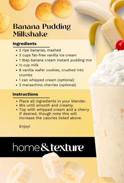 Pudding Milkshake, Banana Pudding Milkshake, Milkshake At Home, Banana Milkshake Recipe, Banana Frosting, Frosted Coffee, Caramel Cake Recipe, Milkshake Recipe, Banana Milkshake