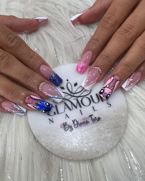 I am a self-taught nail artist from Bulgaria, who loves unusual nail designs. All of the designs are done by me on my own nails. Each of them took me at least 2 hours to finish. I paint well-known characters from the cartoons of your childhood, logos of different brands, parts of TV series and games on my nails. Lilo And Stitch Nails Acrylic Short, Stitch Angel Nails, Stitch And Angel Nails Acrylic, Stitch Themed Nails, Stitch Acrylic Nails, Manicure Stitch, Stitch And Angel Nails, Stitch Nails Acrylic, Stitch Nails Disney