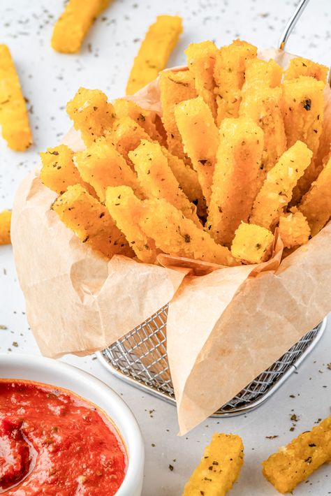 Make these Air Fryer Polenta Fries as the perfect side dish for a quick weeknight dinner! With the option to customize with your favorite seasonings, this is a versatile recipe with a satisfying and comforting result. Polenta Chips Air Fryer, Polenta Fries Air Fryer, Polenta Air Fryer, Air Fryer Polenta, Fried Polenta Recipes, Polenta Fries, Polenta Recipes, Best Air Fryer, Best Air Fryers