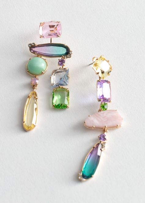 Rainbow Rhinestone Hanging Earrings | & Other Stories #andotherstories #fashion #jewellery #earrings Wired Jewelry, Pink Drop Earrings, Bijoux Art Nouveau, Hanging Earrings, Cheap Jewelry, Fabulous Jewelry, Gem Stones, Affordable Jewelry, Lovely Things