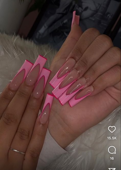 Long French Tip Nails Pink, Long Pink French Tip Nails, Long Square Nails Ideas, 2000s Nails Acrylic, Pink Tip Nails, Long Square Nails, Purple Acrylic Nails, Acrylic Nail Shapes, Acrylic Toe Nails