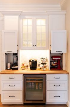 the top 10 cabinet customizations for the kitchen of your dreams Coffee Nook In Kitchen, Coffee Nooks, Kitchen Desk Areas, Armoire Ikea, Tall Pantry Cabinet, Tablet Pillow, Kitchen Desks, Appliances Storage, Dry Bar