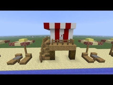 Umbrella Minecraft, Chair Minecraft, Life Guard Tower, Minecraft Beach, Minecraft Beach House, Guard Tower, Minecraft Cheats, Minecraft Theme, Minecraft Houses Blueprints