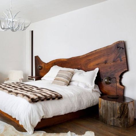 For your Live-Edge needs, bring it to Brooks! Live Edge Headboard, Live Edge Bed, Homemade Beds, How To Make Headboard, Headboard Ideas, Rustic Bedroom Decor, Eclectic Bedroom, Beds And Headboards, Headboard Designs