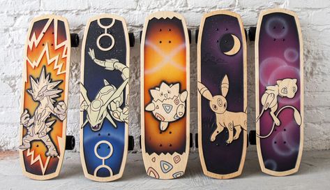 The POKEMON Skateboard Decks Are Sick — GeekTyrant Pokemon Skateboard, Tech Wishlist, Skateboard Collection, Skateboard Photos, Skateboard Deck Art, Popular Pokemon, Skateboard Art Design, Pokemon Backgrounds, Custom Skateboards