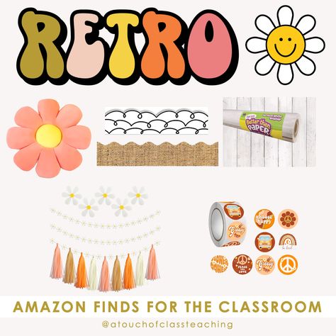 Retro Groovy Classroom Decor, Retro Kindergarten Classroom, Groovy Boho Classroom Theme, Boho Retro Classroom Decor, Retro Classroom Theme Decor, Groovy Classroom Theme Preschool, Groovy Boho Classroom Decor, Classroom Decor 2023-2024, Boho Retro Classroom Theme