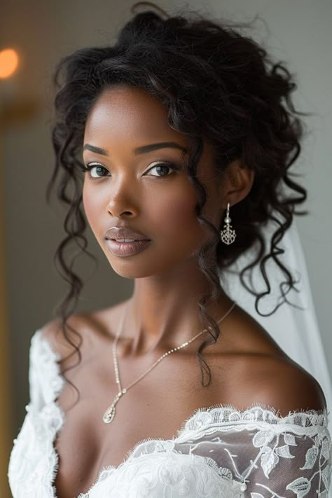 Curly Girl Wedding Hairstyles, Italian Wedding Hairstyles, Wedding Glam Black Women, Curly Hairstyles For Bridesmaids, Natural Hair Wedding Styles Black, Natural Curly Bridal Hair, Wedding Hair For Curly Natural Curls, Down Curly Wedding Hair, Wedding Hairstyles Curls