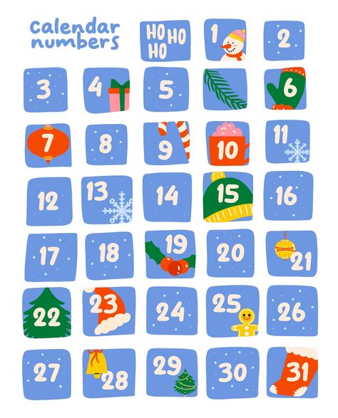 Numbers Printable, Advent Calendar Numbers, Christmas Numbers Printable, Numbers For Advent Calendar, Christmas Calendar Numbers Free Printable, Printable Calendar Numbers, Month Numbers, Calendar Design 2022 December, Printable Calendar Numbers 1-31 Free