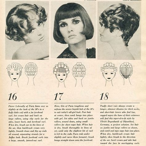 Vintage hairstyle with roller setting pattern. Roller Set With Bangs, Vintage Curl Pattern Short Hair, Vintage Foam Roller Pattern, Roller Set Pixie Short Hair, 70s Hair Roller Pattern, Roller Set Pattern, Vintage Roller Set Pattern, Hairstyles Designs, 70s Hairstyles