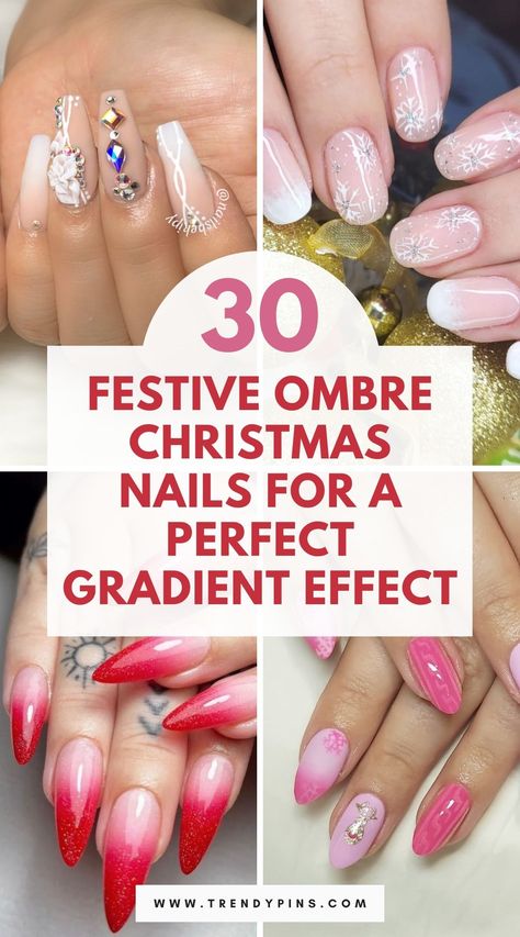 30 Stunning Ombre Christmas Nails For A Festive Gradient Look Christmas Nails Ideas 3 Red Ombré Christmas Nails, Ombre Nails Holiday, Ombré Nails Christmas, Ombre Christmas Nail Designs, Hombre Christmas Nails, Nail Designs Ombre Color Combos, Ombre Nails Inspiration, Christmas Ombré Nails, Winter Ombre Nails Ideas