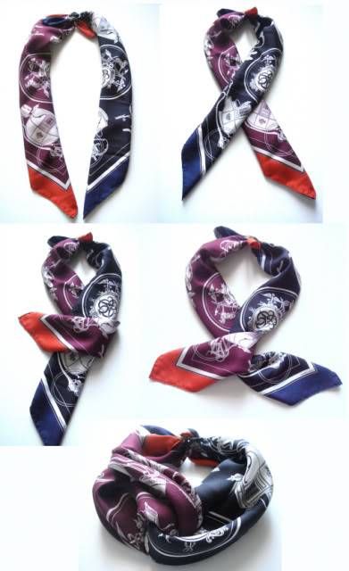 MaiTai's Picture Book: Double Gavroche twist knot Small Scarf Tying, How To Fold Scarf, Modern Brooch, Knot Tutorial, Scarf Vest, Scarf Knots, Ways To Wear A Scarf, How To Wear A Scarf, Small Scarf