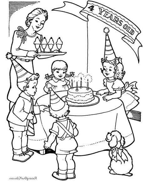 Little Girl Fourth Birthday Party Coloring Pages - NetArt Drawing Of Birthday Party, Birthday Scene Drawing, Birthday Celebration Drawing, Party Drawing Ideas, My Birthday Drawing, Drawing Birthday Party, 35 Birthday Party, Birthday Party Drawing, Birthday Party Coloring Pages