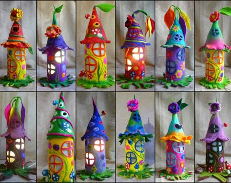 Felted Fairy, Fairy House Diy, Felt Fairy, Clay Fairies, Flower Lamp, Fairy Lamp, Plastic Bottle Crafts, Fairy Light, Fairy Garden Diy