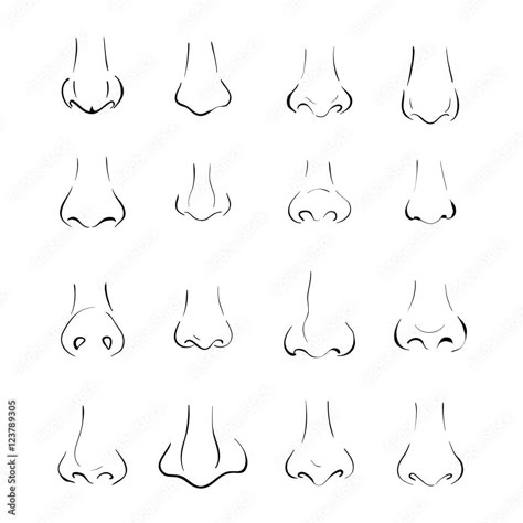 Noses Reference Drawing, Nose Sketch, Cartoon Noses, Anime Nose, Nose Types, Human Sketch, Mouth Drawing, Photoshop Design Ideas, Graffiti Doodles