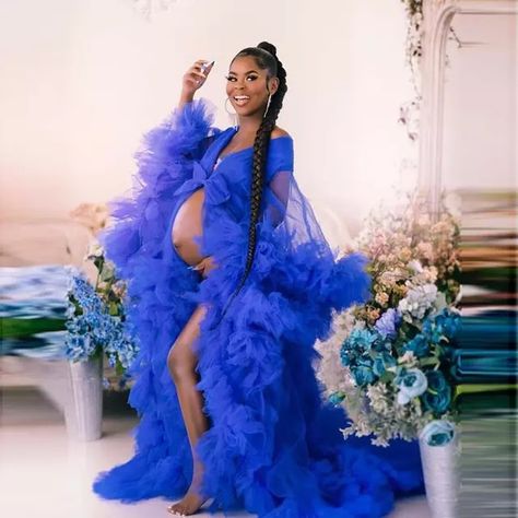 Royal Blue Ruffles Full Sleeve Celebrity Dresses Pregnant Party robe de soiree Sheer Robe Shawel Maternity Photoshoot Gowns _ - AliExpress Mobile Photo Shoot Birthday, Maternity Photography Dress, Blue Bandage Dress, Tulle Dress Long, Red Bandage Dress, Maternity Long Dress, Beach Birthday Party, Tulle Long Skirt, Dresses For Pregnant Women