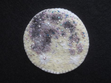 Moon Craters, Frost Moon, Embroidered Moon, Thread Crafts, Embroidery Crafts, Moon Images, Wet Felt, French Knots, Summer Projects