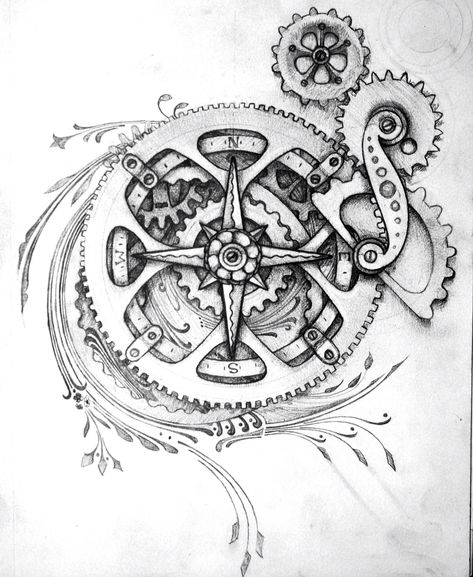 Awesome piece of artwork Sextant Tattoo, Clockwork Tattoo, Steampunk Tattoo Design, Gear Tattoo, Steampunk Tattoo, Motorcycle Tattoos, Kunst Tattoos, Tattoo Trend, Tattoo Zeichnungen