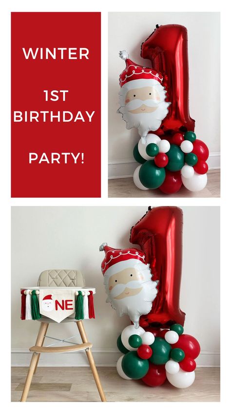 Celebrate your little one’s Christmas First Birthday with holiday magic! 🎅🎄 Our festive balloon tower and adorable high chair banner add the perfect touch to your Santa Party Decorations. Make this Holiday 1st Birthday unforgettable! ​​​​​​​​​  #ChristmasBirthday #SantaParty #FirstBirthdayMagic Christmas Themed 1st Birthday Party, 1st Birthday Christmas Theme Boy, Santa Party Decorations, First Birthday Christmas Theme, Christmas Birthday Party 1st, Christmas Birthday Decorations, First Birthday Christmas, Christmas First Birthday, Santa Party