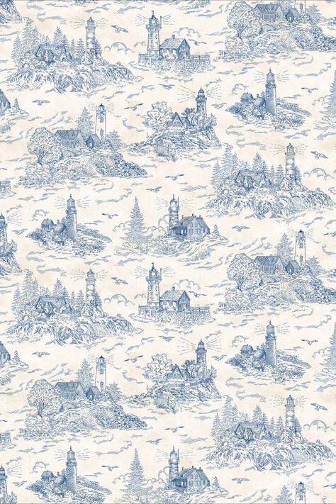 24968-11 from the Safe Harbor collection by Abraham Hunter for Northcott. Nautical Fabric, Northcott Fabrics, Blue Toile, Safe Harbor, Beach Scenes, Fabric Collection, Lighthouse, Nautical, Fabric Design