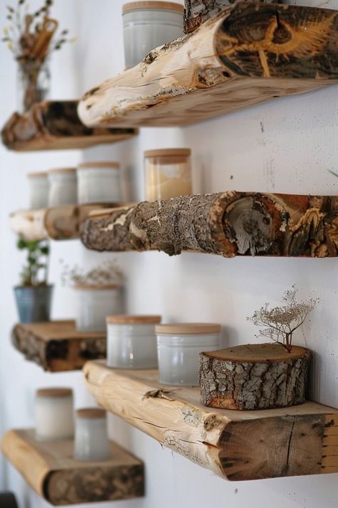 Log Shelf, Wood Log Ideas, Log Ideas, Wood Logs, Ideas Creative, Shelf Ideas, Diy Wood, Creative Projects, Rustic Charm