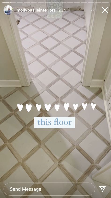 Tile Floor In Dining Room, Wood Look Herringbone Tile Floor, Fun Mudroom Tile, Diamond Bathroom Floor, Chequered Floor Bathroom, Mud Room Floor Tile, Neutral Bathroom Floor, Kitchens With Tile Floors, Mudroom Tile Floor Ideas