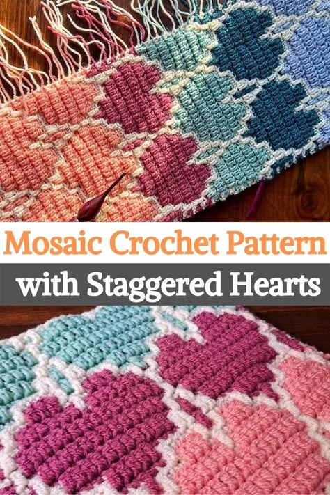 Mosaic Hearts Pattern, Mosaic Crochet Baby Blanket Patterns, Mosaic Placemats, Crochet Mosaic Pattern, Crochet Heart Pattern Free, Crochet Cal, Hearts Crochet, Crochet Heart Blanket, Crochet Mosaic