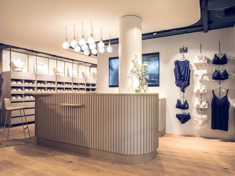 Beldona // New Retail Store Concept | DFROST – Retail Identity | Archinect Lingerie Store Design, Wall Shelving Systems, Store Counter, Store Concept, Boutique Decor, Urban Modern, Retail Store Design, Wall Systems, Retail Space