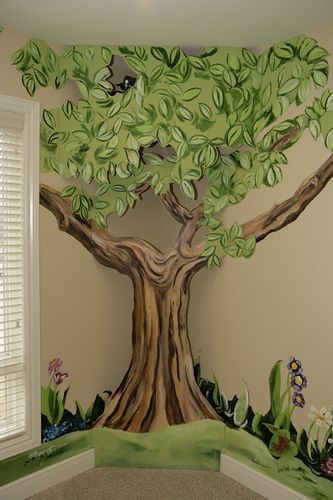 Related image Simple Playroom, Tree Murals, Playroom Mural, Murals For Kids, School Murals, Tree Mural, Church Nursery, Painted Walls, Mural Ideas