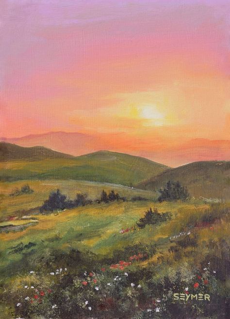 Country landscape ORIGINAL painting, Sunrise landscape artwork, Mountain valley oil painti Scenery Painting Ideas, Painting Sunrise, Background Scenery, Sunrise Painting, Sunrise Landscape, Panel Board, Country Landscape, Mountain Valley, Impressionist Landscape