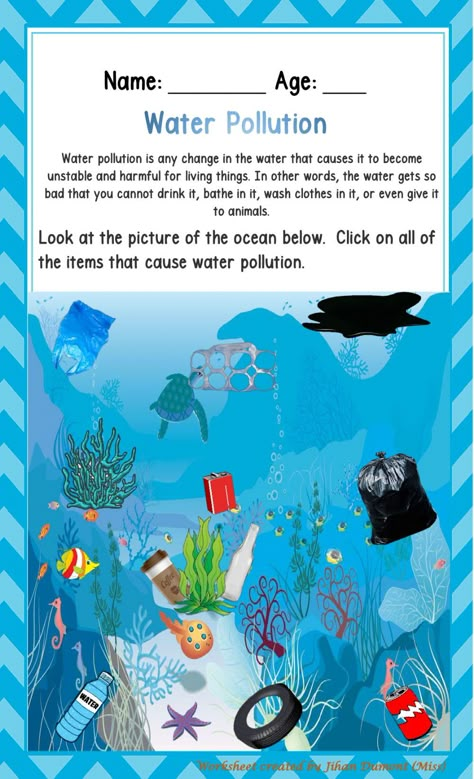 Water Pollution - Interactive worksheet Ocean Pollution Activities For Kids, Water Pollution Activities, Water Pollution Project Ideas, Pollution Worksheets For Kids, Water Pollution Worksheet, What Is Water Pollution, What Is Pollution, Water Pollution Activities For Kids, Water Pollution Activity