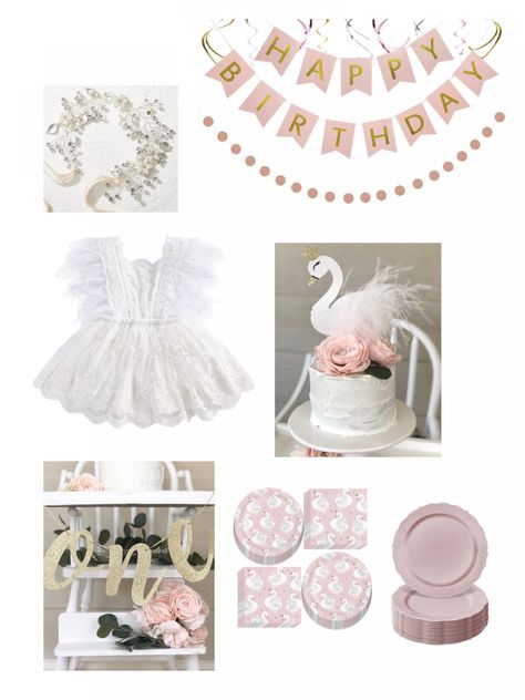 White Swan Birthday Theme, Swan Princess First Birthday Party, Swan Birthday Party Decoration, Swan First Birthday Party, Swan Theme Birthday Party, Swan 1st Birthday Party, Swan Birthday Party Ideas, Vintage Highchair, Birthday Party Details