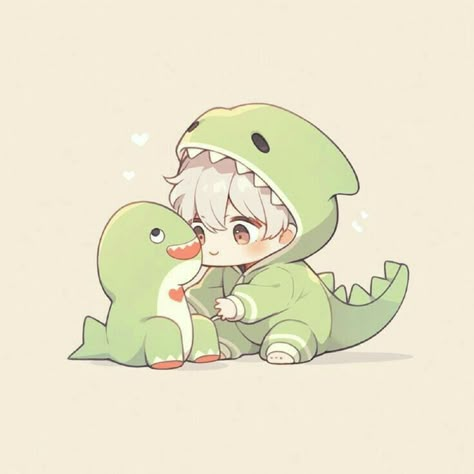 Dino Matching Pfp, Dino Pfp, T-rex Art, Dino Kids, Chibi Boy, Kawaii Dinosaur, Cute Easy Doodles, Easy Doodles, Cool Anime Backgrounds