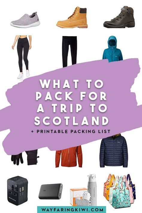 What To Pack For A Trip To Scotland | Wayfaring Kiwi Edinburgh Packing List Winter, Things To Pack For Scotland, What To Pack For Uk In Spring, Packing For Uk In Fall, Capsule Wardrobe Scotland Spring, Plus Size Outfits For Scotland, Packing List For Scotland In October, What To Wear In The Uk In September, Cute Outfits To Wear In Scotland