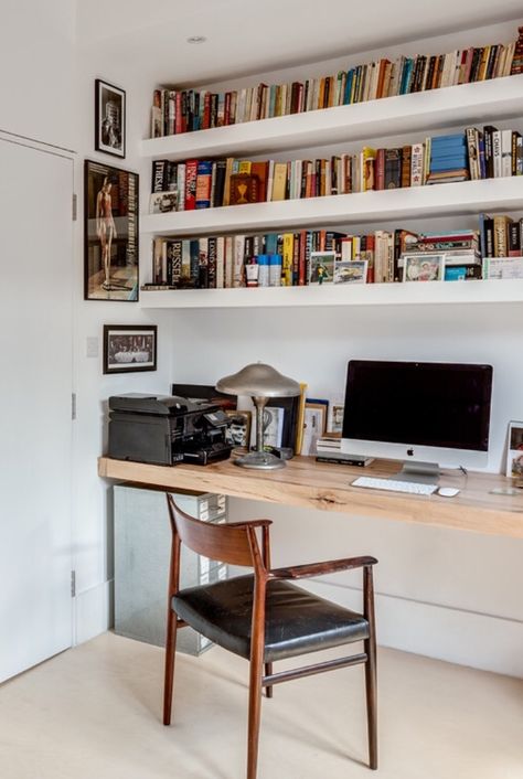 Like the desk and built in shelves Floating Desk Built In, Bookcase Over Desk, Full Wall Desk And Shelves, Desk Unit With Shelves, Built In Desk Small Office, Desk In Shelves, Bookshelf With Built In Desk, Shelves Above Office Desk, Office Desk Shelves