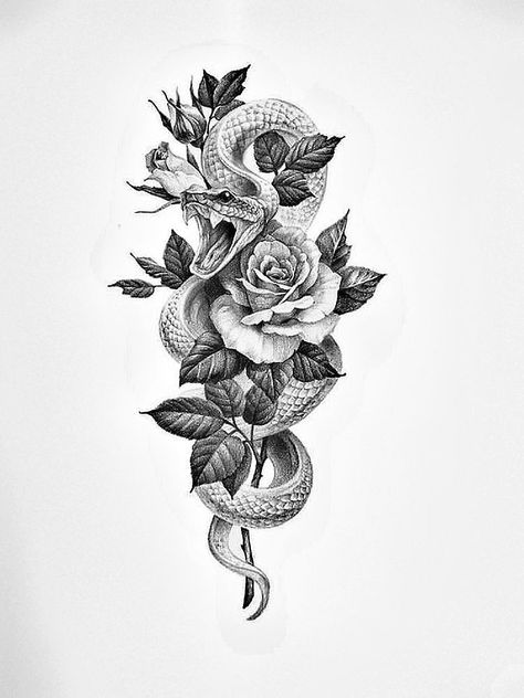 Big Sleeve Tattoos For Women, Side Piece Cover Up Tattoos For Women, Snake Tattoo On Spine Women, Roses Down Spine Tattoo, Big Tattoos For Women Leg, Medusa Spine Tattoo, Snack Tattoo, Rose And Snake Tattoo, Snake And Flower Tattoo