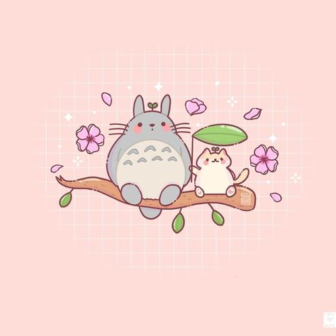 Cute Studio Ghibli Pfp, Studio Ghibli Pink Aesthetic, Kawaii Icons Aesthetic, Pink Studio Ghibli, Pink Ghibli, Pink Totoro, Kawaii Ghibli, Totoro Print, Japan Journal