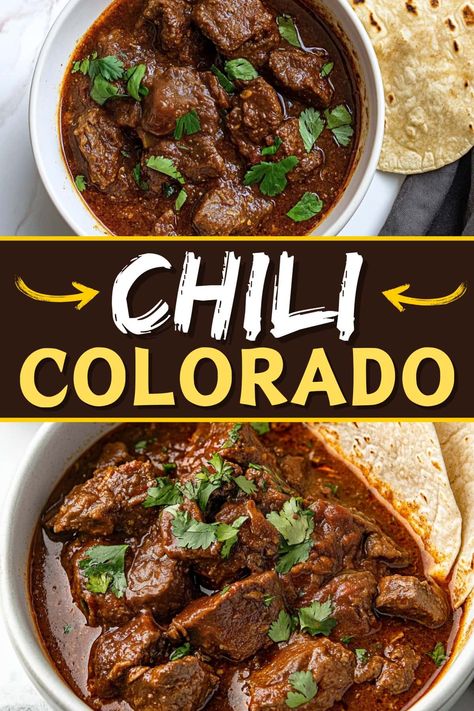 Chili Colorado is about to become your new favorite dish! With tender chunks of beef and the deep flavor of smoky chiles, it's so hearty and satisfying. Slow Cooker Chili Colorado, Comforting Winter Meals, Chili Recipe With Beef Chunks, Chili Colorado Recipe Beef, Pork Chili Colorado, Chili Colorado Recipe Pork, Chile Colorado Recipe Beef, Easy Chili Colorado Recipe, Colorado Chili