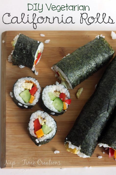 Being a non-meat eater I was never into sushi, but a few years ago a friend showed me how to make these amazing vegetarian california rolls and now they are the only kind of sushi I make. These make a great snack or even light lunch. My son loves when I send california rolls in … Kinds Of Sushi, California Rolls, Vegetarian Sushi, California Roll, Sushi Recipes, Light Lunch, Sushi Rolls, Find Recipes, Vegetarian Dishes