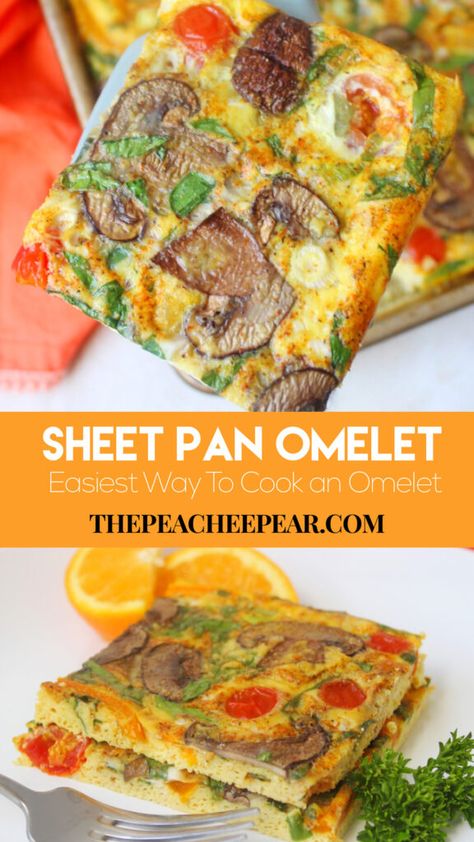 There’s never been an easier way to make an omelet like this Sheet Pan Omelet. Not only is it an easy way to make an omelet, it’s also the fastest way to make omelets for everyone at once. This Sheet Pan Omelet makes for some fluffy eggs and delicious savory breakfast. Perfect crowd pleaser omelet to serve for brunch and for meal prepping. Sheet Pan Omelet, Pan Omelet, Baked Breakfast, Pan Cooking, Veggie Omelette, Egg Bake, Fluffy Eggs, Breakfast Casseroles, Break Fast