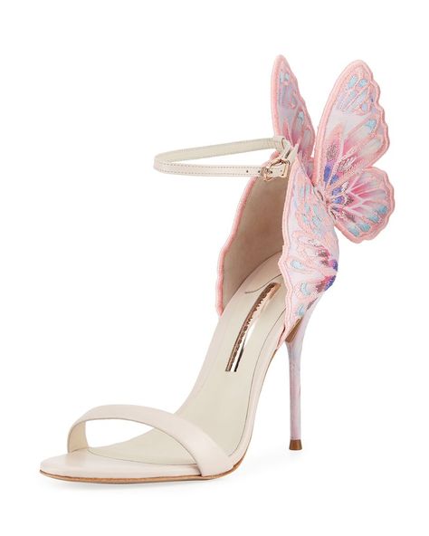 Sophia Webster Chiara Embroidered Butterfly Sandal #shoes #sandal #heels Sophia Webster Chiara, Butterfly Heels, Butterfly Sandals, Butterfly Shoes, Bridal Pumps, Embroidered Butterfly, Ankle Wrap Sandals, Fancy Shoes, Butterfly Wing