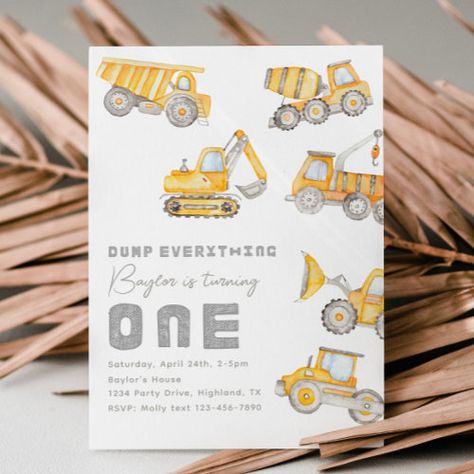 Construction 1St Birthday Invitation #zazzle #weddinginvitations #birthdayinvitations #babyshowerinvitations #zazzleinvitations #monogram #businesscards #graduation #homedecor Construction Party Invitations, Construction Invitations, Construction Birthday Invitations, Birthday Party Design, Construction Birthday Parties, 2nd Birthday Invitations, Boy Birthday Invitations, Construction Birthday, 1st Birthday Invitations