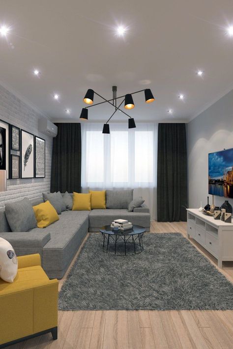 Living Room Lighting Design, Gray Living Room Design, Living Room Stands, Small Modern Living Room, Classy Living Room, Small Living Room Design, Living Room Decor Colors, Yellow Living Room, Living Room Color Schemes